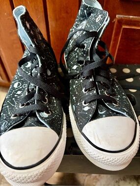 Converse Black Canvas High Top Sneakers with White Star Print